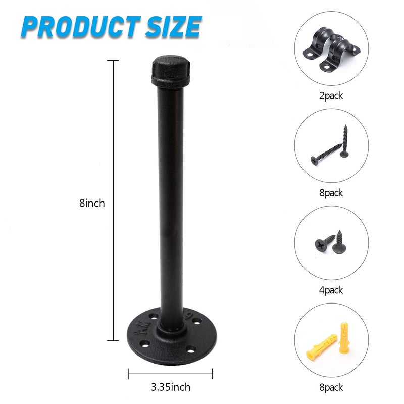 Home TZH 1/2" Industrial Black Iron Pipe Shelf Brackets, Rustic Wall Mounted DIY Shelving Bracket Hanging Custom Pipe Brackets for Floating Shelves (8 Inch, Piece, 2.0) - Image 2